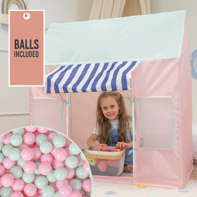 Immagine prodotto di Selonis Tenda per bambini con 200 palline Gelateria pieghevole per bambini Tenda da gioco facile da montare Incoraggia l'immaginazione e la creatività Ideale per interni ed esterni, rosa-menta: rosa cipria/menta
