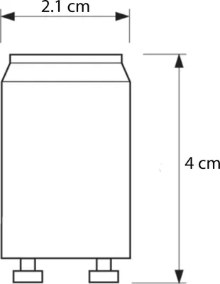 A line drawing of a Philips starter for a fluorescent lamp, with dimensions indicated.