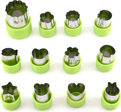 Obrázek produktu pro ["12 kusů vykrajovátek na zeleninové sušenky, vykrajovátka na sušenky z nerezové oceli, sada vykrajovátek na sušenky, sušenky, suši, ovoce, zelená"],