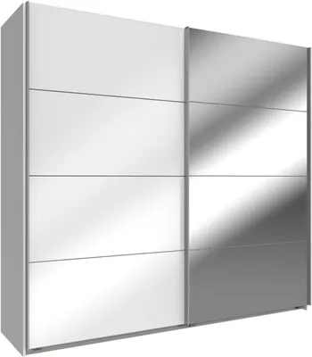 Image de Armoire Easy Plus 225 x 65 x 210 cm, armoire à portes coulissantes, blanc / verre blanc, miroir