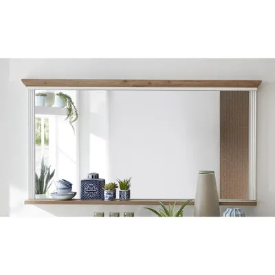 Produktbild von Spiegel mit Rahmen und Ablageboden JÜLICH-36 Landhaus Wandspiegel Pinie hell & Artisan Eiche Nb. B/H/T: 142/74/16cm