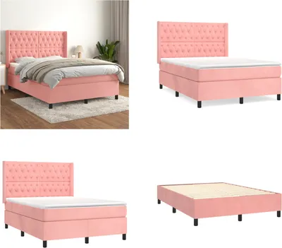 Produktbild von vidaXL Boxspringbett mit Matratze Rosa 140x190 cm Samt - Boxspringbett - Boxspringbetten - Bett - Schlafzimmermöbel