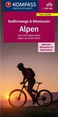 Produktbild von KOMPASS Radfernwegekarte Radfernwege & Biketouren Alpen - Übersichtskarte 1:500.000