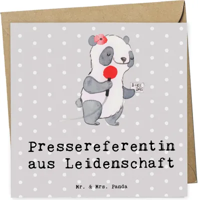 Produktbild von Mr. & Mrs. Panda Glückwunschkarte Pressereferentin Leidenschaft - Grau Pastell - Geschenk, doppelkarte, faltkarte, Grußkarte, Witzig, Studium, Lustig, anlasskarte, Spruch