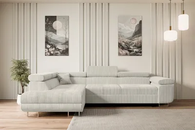 Produktbild von ALTDECOR Ecksofa mit Schlaffunktion und Bettkasten GUSA-L - 272x202x107 cm Cremeweiß - Corner Sofa Bett Eckcouch Couch L-Form Schlafcouch Ausziehbar Wohnlandschaft Schlafsofa Cauchsofa