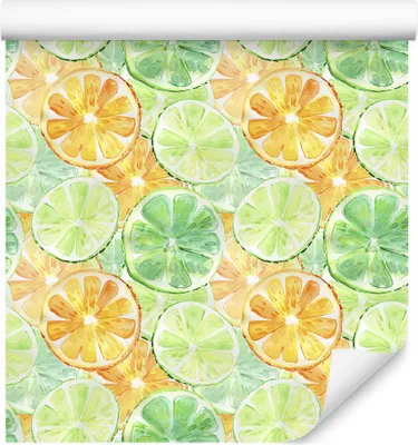 Produktbild von 10m VLIES TAPETE Rolle Küche Obst Exotisch Zitronen Limetten Aquarell XXL