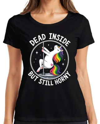 Productafbeelding van "Binnenin dood, maar toch nog zin in . Grappig, sarcastisch dames T-shirt, zwart, maat XXL."