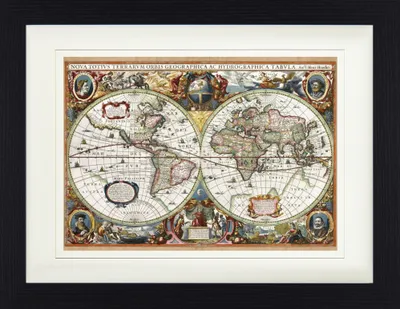 Obrázok produktu pre Historické mapy Zarámovaný obraz s elegantným paspartou | Obrazy na stenu | V ráme - Mapa sveta, Nova Totius Terrarum, 1630 (30 x 40 cm)