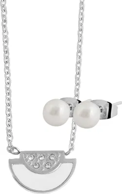 Produktbild von Akzent Edelstahl Schmuckset, Kette und Ohrringe mit Similibesatz, 46+5 cm