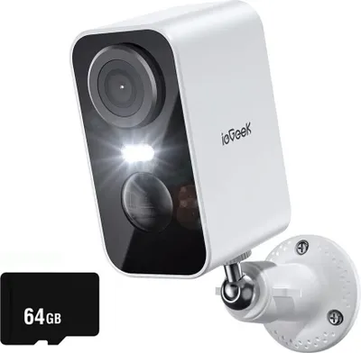 Image de ieGeek 2K caméra de surveillance extérieure batterie, caméra IP wifi vision nocturne couleur avec PIR, 64GB