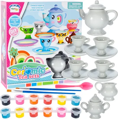 Obrázok produktu pre Porcelánová čajová súprava MalPlay na vlastné maľovanie| kávová súprava | skvelý doplnok do detskej kuchynky | 18-dielna čajová súprava | pre deti dievčatá od 3 rokov