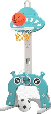 Produktbild von 5 in 1 Kinder Basketballkorb Set Basketballständer & Fußballtor  Ringwurf höhenverstellbarer blau