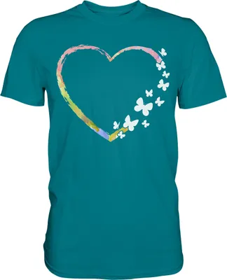 Produktbild von Buntes Herz Schmetterlinge T-Shirt – Diva Blue / S