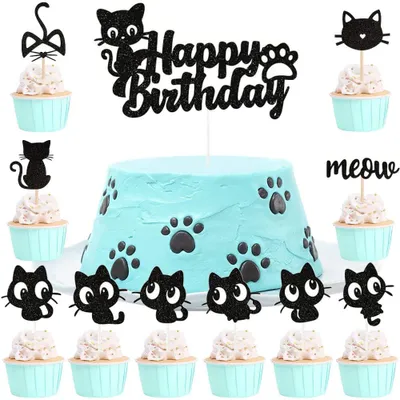 Katzentaartdeko 37 Stück Geburtstag Cupcake Topper Halloween