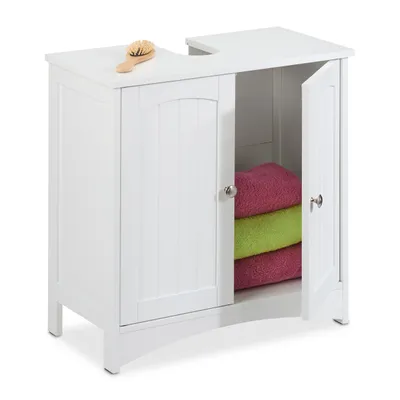 Obrázek produktu pro Relaxdays skříňka pod umyvadlo se 2 dvířky, VxŠxH: 60 x 60 x 31 cm, z MDF, koupelnová skříňka pod umyvadlo, bílá