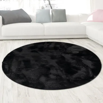 Produktbild von Teppich schwarz Hasenfell-Optik elegant weich mit feinem Schimmer modern Größe - 120 cm Rund