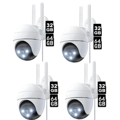 Obrázek produktu pro 4 sledovací kamery, 2,4 GHz Wi-Fi, otáčení a naklápění 355°/120°, vhodné pro venkovní použití, barevné noční vidění, detekce pohybu 32&64GB