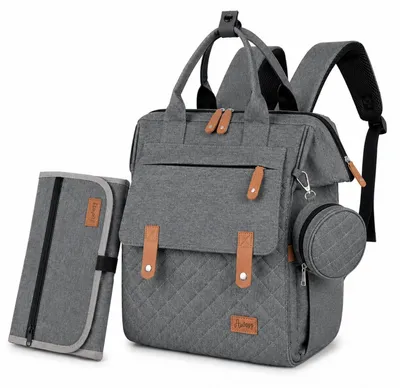 Produktbild von Wickelrucksack Baby, Wickeltasche groß, Viel Stauraum inkl. Wickelunterlage (dunkelgrau)