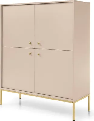 Produktbild von RAVIO Kommode Bari K104 Viertürige Highboard mit Metallfüße Anrichte Beistellkommode (Beige + Goldene  Beine)