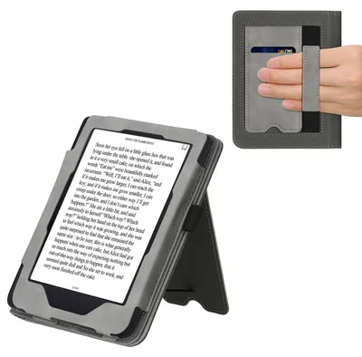 Produktbild von kwmobile Schutzhülle kompatibel mit Tolino Shine 3 Flip Hülle - Cover mit Handschlaufe - Herz Brush Grau