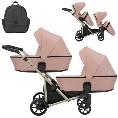 Produktbild von Kunert Brav Duo 2in1 Zwillingswagen – Champagnerfarbene Rahmen – Farbe: Rosa