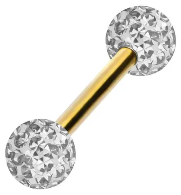 Produktbild von Zungenpiercing, Intim-Piercing Chirurgenstahl Barbell EPOXY-KUGELN Farbe: Gold + Kristall: Kristallklar Stablänge: 14mm