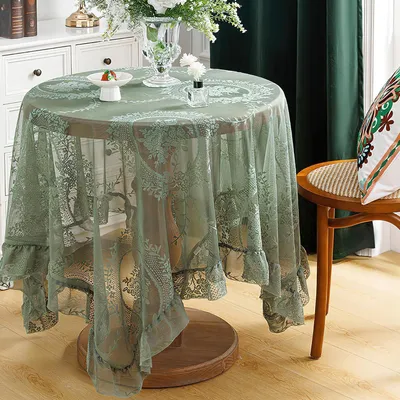 Immagine prodotto di Tovaglia decorativa con volant, verde, 140x140 cm, in poliestere