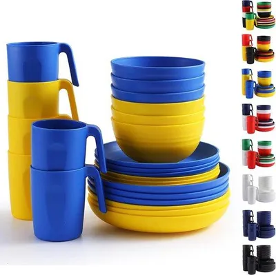 Produktbild von Famanu Servierset 24-teilig - für 6 Personen, wiederverwendbare Kunststoffgeschirrsets