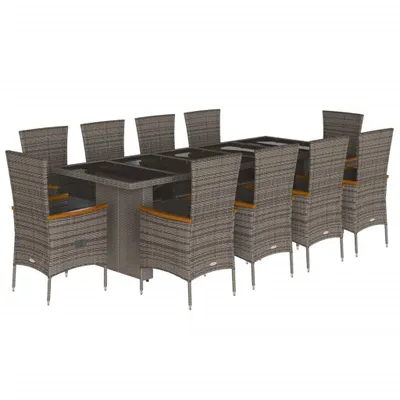 Produktbild von 11-tlg. Garten-Essgruppe mit Kissen Grau Poly Rattan