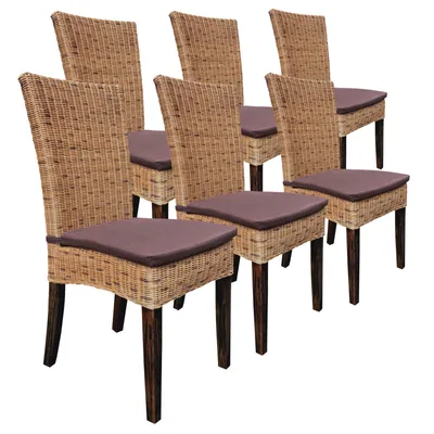 Produktbild von Esszimmer Stühle Set 6 Stück Rattanstühle Cardine braun mit Sitzkissen