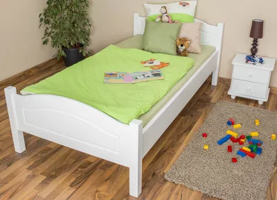 Produktbild von Bettrahmen für Kinder / Kinderbett 100 x 200 cm | Massivholz: Buche | Weiß Lackiert