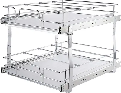 Image de SucceBuy Organisateur de placard extensible à 2 niveaux, 19" L x 20" P, étagères coulissantes robustes en acier chromé pour la cuisine, la salle de bains, le rangement sous l'évier