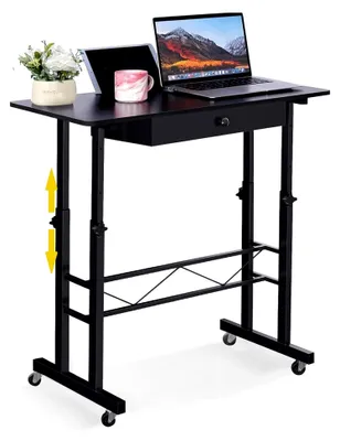 Produktbild von Höhenverstellbarer Schreibtisch mit Schubladen und Rollen, 80 x 50 cm (73-115 cm)