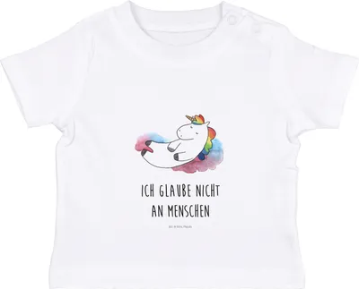 Produktbild von Mr. & Mrs. Panda Babyshirt Einhorn Wolke 7 0. - 6. Monat - Weiß - Geschenk, Witzig,  T-Shirt, Unicorn, Kinder, Verliebt, Baby Shirt, Einhörner, Baumwollshirt, Menschen