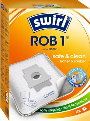 A product package for Swirl ROB 1 vacuum cleaner bags.