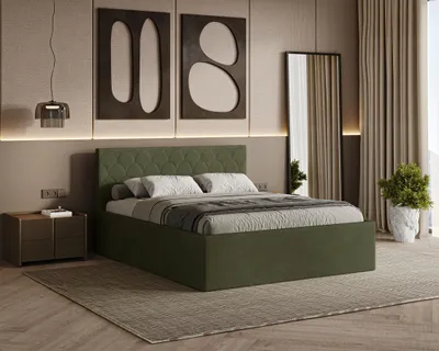 Produktbild von Polsterbett RADIUS mit Kopfteil, 180x200 cm, Doppelbett mit Bettkasten und Lattenrost aus Holz, Velourstoff, Farbe: Hellgrün