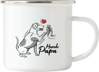 Produktbild von Hundepapa Emaille Tasse Mit Hund Motiv Für Hundebesitzer Hundeliebhaber