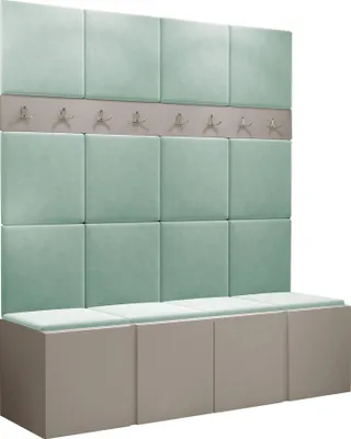 Produktbild von MIRJAN24 Garderoben-Set Orion V, Garderobe mit Sitzbank mit 16 x Wandpanel 42x42 (Farbe: Cashmere, Manila 11)