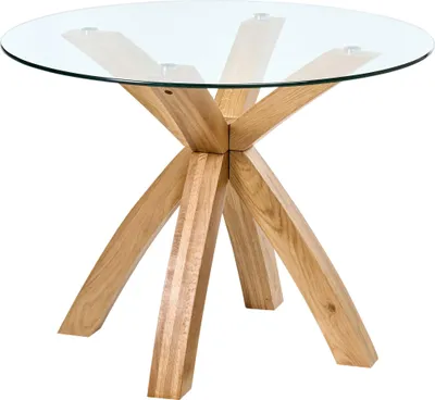 Obrázek produktu pro BELIANI Jídelní stůl světle hnědý skleněná deska dubové nohy 100 x 100 cm jídelna kuchyně