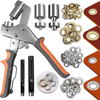 Produktbild von Ösenset, 500 Stück Metallösen, 1/4" und 3/8" Lochstanze, für Lederhandwerk