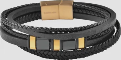 Produktbild von Akzent Armband aus Kunstleder mit Edelstahlelementen, Ionenplattiert, schwarz/goldfarben