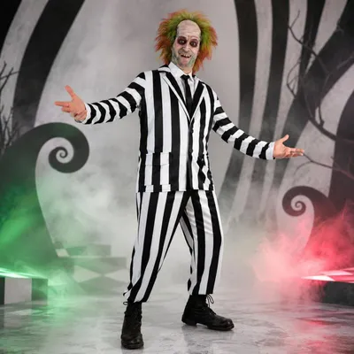 Produktbild von Herrenkostüm Geisterclown Kostüm Schwarz-Weiß mit Perücke – 3-teilig (XL)