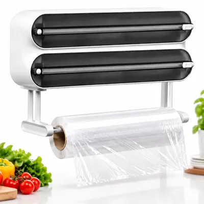 3-in-1 Folienabschneider, Küchenrollenhalter, magnetisch, schwarz