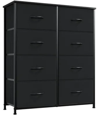Zdjęcie produktu dla Komoda z 8 szuflad obitych tkaniną, kolor czarny, wymiary: 30 x 80 x 93 cm