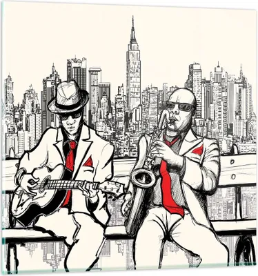 Produktbild von Bilder auf glas - Jazz Musik Musiker - 60x60cm - Glasbilder - Wandbilder - Kunstdruck - zum Aufhängen bereit - Wanddekoration aus Glas - Glas Bilder - Wandbild auf Glas - Einteilig - GAC60x60-3599