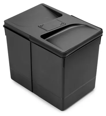 Obrázek produktu pro Koš na tříděný odpad Emuca Recycle do kuchyňské zásuvky - 15 litrů, černý, s víkem proti zápachu