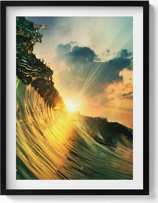 Produktbild von Wellen auf dem Meer und Sonnenuntergang– Wandbild mit Rahmen – Gerahmtes Bild  – Wanddekoration – 60x80 cm –  Schwarz Rahmen