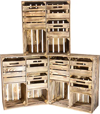 Produktbild von 3er Set geflammter/flambierte Holzschrank mit 3 Schubladen 77cm x 68cm 35cm,Schrank Obstkiste Weinkiste Holzkiste Obstkiste Flur