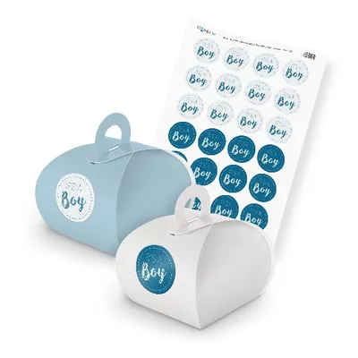 Produktbild von itenga SET Its a Boy (Motiv 76) 24x Geschenkschachtel mit Griff hellblau weiß +