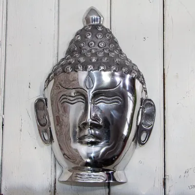 Produktbild von Buddha Wandbüste | Aluminium, silber | H 48 x B 32,5 cm